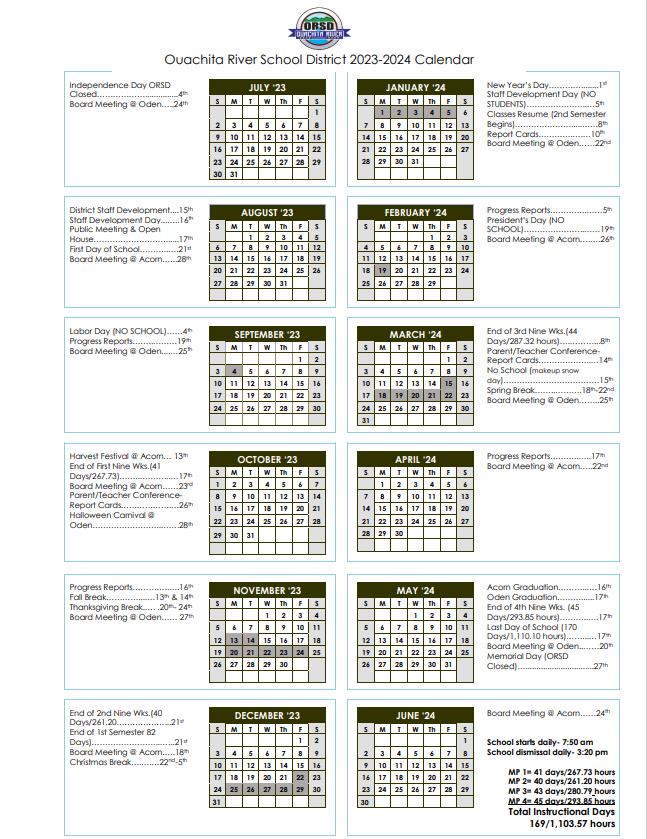 Ouachita River School District Calendar 2024